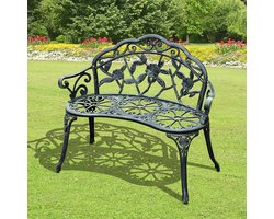MODFU - Tuinbank - 2-Zits - Bloemmotief - Vintage - Voor Buiten - Gietaluminium En Gietijzer - Antiekgroen - 100 X 54 X 78 Cm