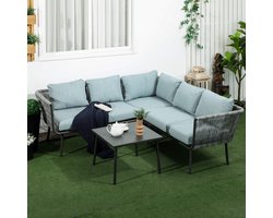 MODFU - Tuinmeubelset - 4-Delig - Modulair - Voor Balkon - Aluminium En Kunststof Vlechtwerk - Grijs
