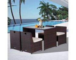MODFU - Tuinmeubelset - Met Opbergruimte En Inklapbaar - Modern - Voor Binnen En Buiten - Polyrattan - Bruin - 5-Delig