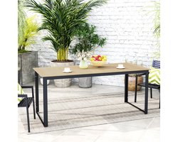 MODFU Tuintafel 175x78x75 cm van metaal, onderhoudsvriendelijk, teaklook blad