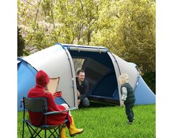 MODFU - Tunneltent - Familietent voor 4-6 personen - Waterdicht 2000 mm - 2 slaapcabines + woongedeelte - Met ingenaaid grondzeil - Glasvezel stokken - Taffeta - Blauw - 430x240x170 cm - 6,3 kg