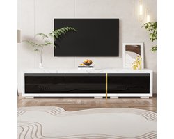 MODFU TV-meubel 140-260 cm van MDF en spaanplaat, met draaifunctie en marmerlook, met goudaccenten en veel opbergruimte, zwart/wit