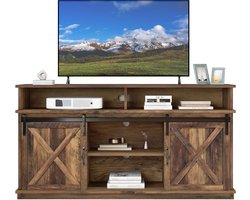 MODFU TV-meubel 148x40x78 cm van spaanplaat, schuifdeuren en verstelbare planken, landelijk design