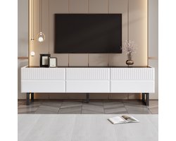 MODFU TV-meubel 170x35x47 cm van MDF en spaanplaat, minimalistisch zwart-wit design met laden en metalen poten