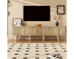 MODFU Tv-meubel – 175x38x45 cm – Met schuifdeuren & lades – Eikenlook met goudaccenten – Ruime opbergruimte – Tv-kast voor woonkamer – Stevig MDF