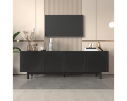 MODFU Tv-meubel – 175x38x56 cm – Matzwart met push-to-open – 4 deuren & verstelbare planken – Moderne tv-kast – MDF & spaanplaat – Elegant design