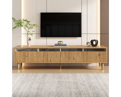 MODFU TV-meubel – 178x35x45 cm – Houtkleur met 4 laden & kabeldoorvoer – Moderne tv-kast – MDF & metaal – Minimalistisch design