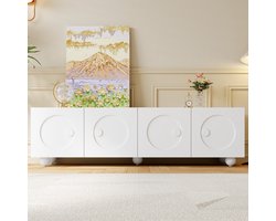 MODFU TV-meubel 180,5 L x38 B x 50 H(cm) van MDF en spaanplaat, met opbergruimte en 3D-deurpatroon