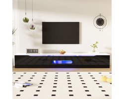MODFU TV-meubel 180x35x30 cm van MDF en spaanplaat, zwart-wit hoogglans/mat, met 16-kleurige LED en app-bediening