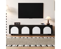 MODFU TV-meubel 180x38x45 cm van MDF, zwart-wit design, modern en minimalistisch, met laden en dubbele deuren