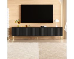 MODFU TV-meubel 190x38x48 cm van MDF en spaanplaat, met opbergruimte, verticale rillen en gouden poten