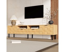MODFU - TV-Meubel - 2 Lades - 2 Deuren - Open Vakken - MDF - Naturel - 200 X 35 X 44,5 Cm