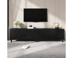 MODFU - TV-Meubel - 5 Deuren En Kabeldoorvoer - Modern - Woonkamer - Spaanplaat En MDF - Zwart - 180 X 38 X 45 Cm