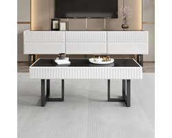 MODFU - Tv Meubel En Salontafel Set - Zwart Wit - Hoogglans - Opbergruimte - MDF