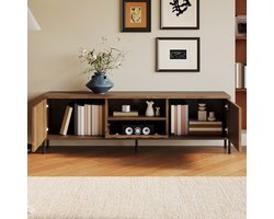 MODFU Tv-Meubel - Golvende Deuren En Kabeldoorvoer - Minimalistisch - Woonkamer - MDF - Naturel - 160 X 35 X 46 Cm