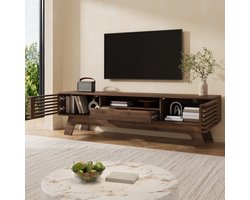 MODFU - TV-Meubel - Lamellendeuren En Lade - Kabeldoorvoer - MDF - Walnoot