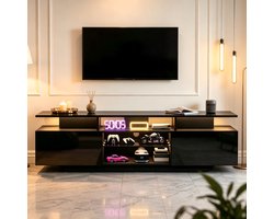 MODFU - Tv Meubel - Led Verlichting - 2 Kasten - Zwart - 160 X 40 X 45 Cm