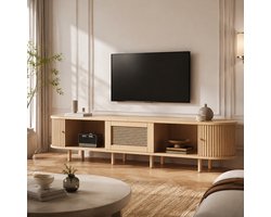 MODFU - TV Meubel - Schuifdeur - Lade - MDF - Natuurlijk - 180x40x40 Cm