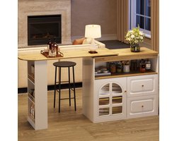 MODFU Uitschuifbare barkast met 360° draaifunctie – Opbergkast met lades en verstelbare planken – Modern design – MDF met glazen deur – Wit – 138–204x39x104 cm