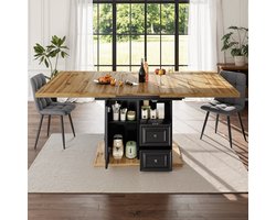 MODFU Uitschuifbare eettafel 110-140 cm met opbergruimte en telescoopmechanisme – Geschikt voor 6 personen – MDF en metaal – Natural Wood 140x80x75 cm