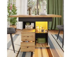 MODFU Uitschuifbare Eettafel 110–140×80×75 cm - Teleskoptisch met Smart-LED, USB & Opbergruimte