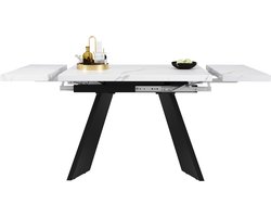 MODFU Uitschuifbare eettafel 99–159×74×77 cm — MDF marmerlook blad, stalen poten, breed & flexibel