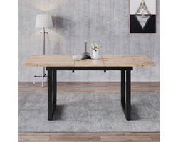 MODFU Uitschuifbare eettafel industrieel 140–180×80×75 cm MDF eikenlook zwart metalen onderstel