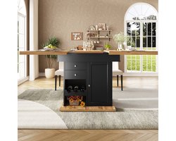 MODFU - Uitschuifbare Eettafel - Met Opbergruimte En Verstelbare Planken - Modern - MDF - 110-140 X 80 X 75 Cm