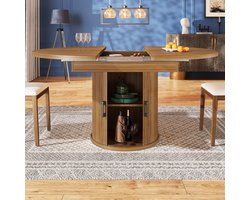 MODFU - Uitschuifbare Eettafel - Met Opbergruimte - Retro - Voor Eetkamer - MDF - Walnoot - 118-158 X 118 X 76,8 Cm