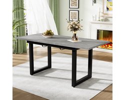 MODFU Uitschuifbare Eettafel - Rechthoekig - Industriële Stijl - Voor Eethoek - MDF En Metaal - Grijs En Zwart