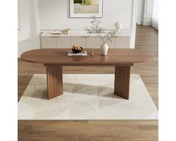 MODFU - Uitschuifbare Eettafel - Verdikt Tafelblad En Afgeronde Hoeken - Modern - Eetkamer - MDF - Walnootkleur