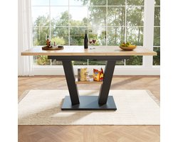 MODFU Uitschuifbare Eettafel - Verlengbaar Tafelblad - Modern - Voor Keuken En Woonkamer - MDF En Metaal - Zwart/Naturel - 118-157 X 70 X 75 Cm