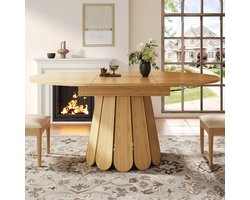 MODFU Uitschuifbare ronde eettafel 118→158×76 cm, MDF houtlook, vintage naturel, 4‑6 personen