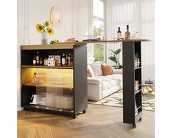 MODFU Uittrekbare Bartafel met opbergruimte, RGB LED, wielen, telescoop 138-204×39×105 cm zwart