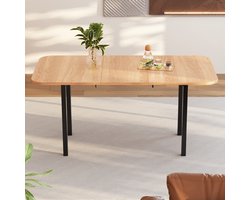 MODFU Uittrekbare eettafel 120–160 cm, American White Oak MDF, hoogsterke legering, 4–6 pers.