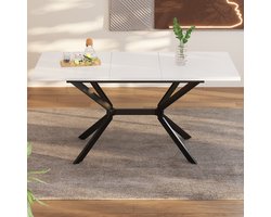 MODFU Uittrekbare Eettafel 120–160×80 cm Wit - MDF Blad, Zwarte Metalen Poten, 60 kg, 4–6 Pers
