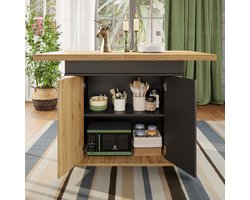 MODFU Uittrekbare eettafel telescopisch 110–140×80×75 cm | MDF, opbergruimte, verstelbare planken