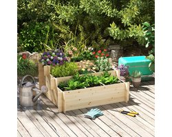 MODFU - Verhoogde Plantenbak - 9 Vakken En 3 Niveaus - Trapvormig - Voor Tuin Of Balkon - Hout - Naturel - 117 X 100 X 54 Cm