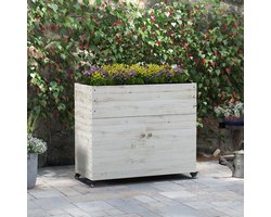 MODFU - Verhoogde Plantenbak Met Opbergkast En Wielen - Vintage - Voor Tuin En Balkon - Hout - Wit - 110 X 50 X 95 Cm