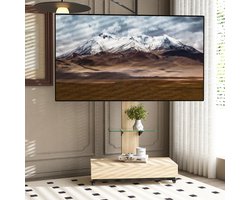 MODFU Verrijdbare tv-standaard – 125-174,3 cm hoog – Met lade & verstelbare glazen plank – Kantelbaar & draaibaar – Voor tv 32-75 inch – MDF & metaal – Naturel