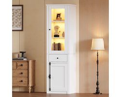 MODFU - Vitrinekast - 1 Lade En 2 Deuren - Met LED - Wit - 55 X 40 X 200 Cm