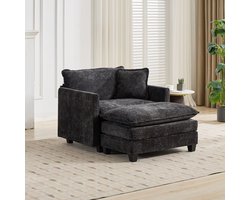 MODFU Voetenbank van chenille, gestoffeerd, modern ontwerp, zwart