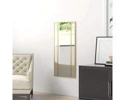 MODFU - Wandspiegel - Rechthoekig - Roosterdesign Met Negen Vakken - Metalen Frame - Goud - 110 X 50 Cm