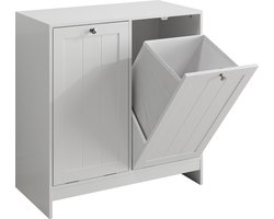 MODFU Wasmandkast met 2 uitneembare wasmanden – Sorteer was op kleur – Kantelbare opening – Vrijstaand – Voor badkamer of wasruimte – MDF – Wit – 66x33x68 cm