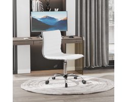 MODFU - Werkstoel - In Hoogte Verstelbaar Met Rugleuning - Voor Salon Of Kantoor - Gebonden Leer - Wit - 48 X 52 X 78-90 Cm