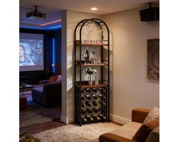 MODFU - Wijnrek - Retro & Vintage - Open Kast - Zwart - Bruin - 50 X 35 X 183 Cm