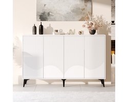MODFU Wit dressoir 160 cm breed, multifunctionele kast met 4 deuren, verstelbare planken en metalen poten