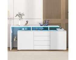MODFU Wit hoogglans dressoir met LED-verlichting, multifunctionele opbergkast voor woonkamer of eetkamer