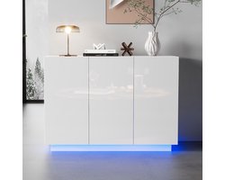 MODFU Wit hoogglans dressoir met scharnierende opbergruimte en ledverlichting; afmetingen: 120x40x75 cm.