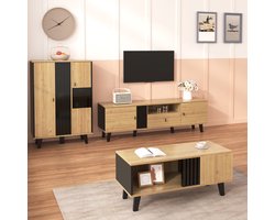 MODFU - Woonkamermeubelset - 3-Delig - Modern - Houtkleur - Zwart - LED-Verlichting